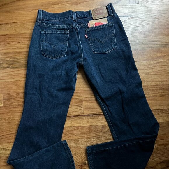 Vintage Levis 514 Super-low dark wash 100% cotton Flared leg women's 7jr. USA! - Picture 6 of 9